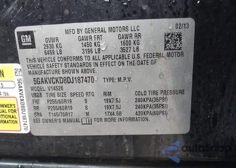 2013 Buick Enclave Leather from USA, damaged, VIN 5GAKVCKD8DJ187470